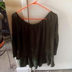 Olive green blouse, off the shoulder